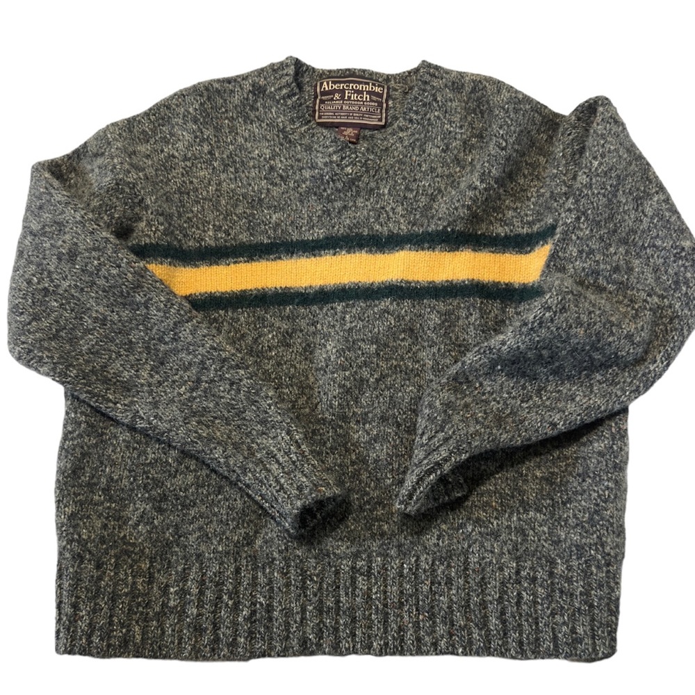 Vintage Abercrombie & Fitch 100% Shetland Wool Sweater V Neck Mens Sz L Striped